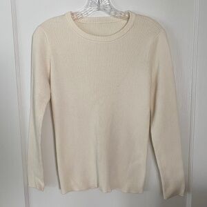 Appleseeds Ribbed Cotton Crewneck in Ivory - Size Small